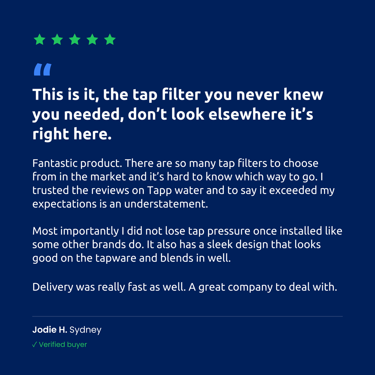 Five-star review from Jodie H, Sydney — verified buyer